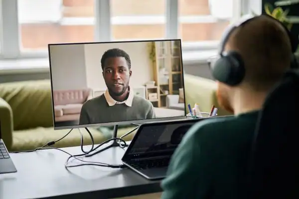 Man attending online mediation Harlow MIAMS session